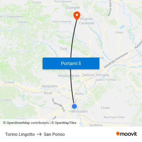 Torino Lingotto to San Ponso map