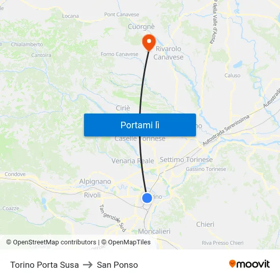 Torino Porta Susa to San Ponso map