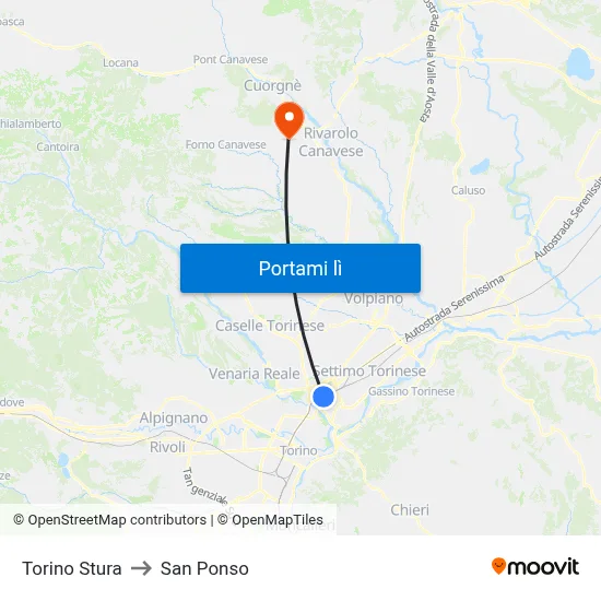 Torino Stura to San Ponso map