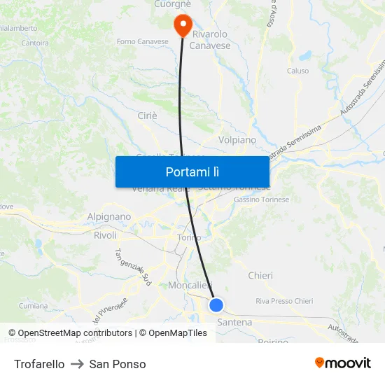 Trofarello to San Ponso map