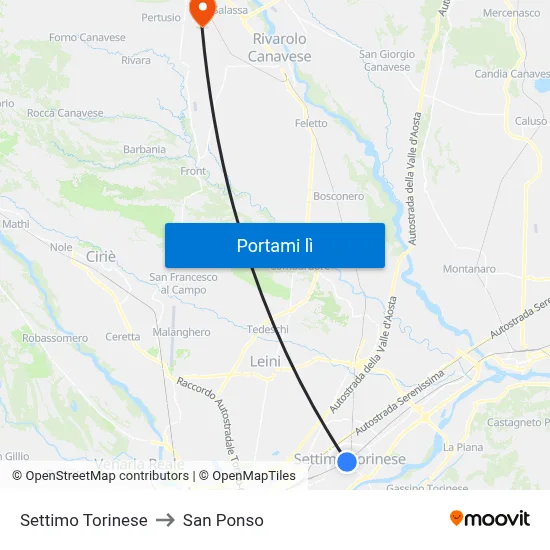 Settimo Torinese to San Ponso map
