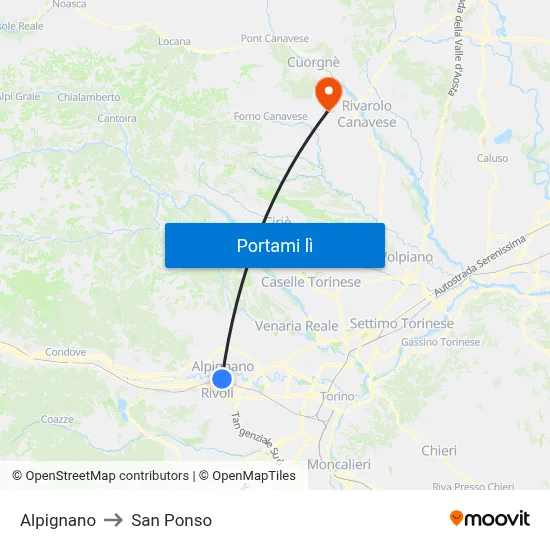 Alpignano to San Ponso map