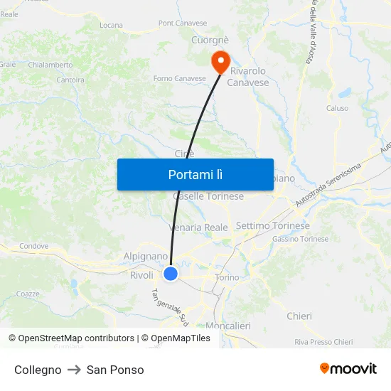 Collegno to San Ponso map
