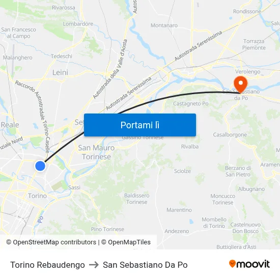 Torino Rebaudengo to San Sebastiano Da Po map