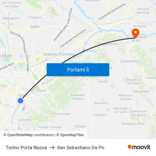 Torino Porta Nuova to San Sebastiano Da Po map