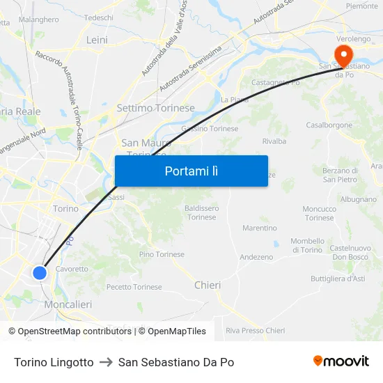 Torino Lingotto to San Sebastiano Da Po map
