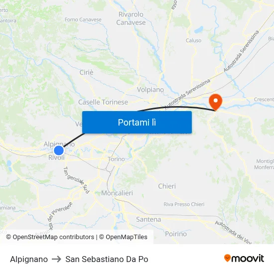 Alpignano to San Sebastiano Da Po map
