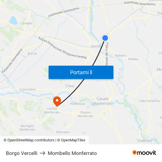 Borgo Vercelli to Mombello Monferrato map