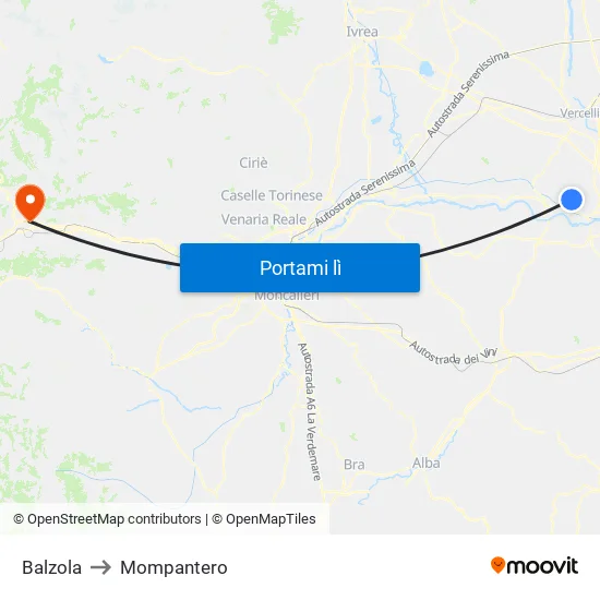 Balzola to Mompantero map