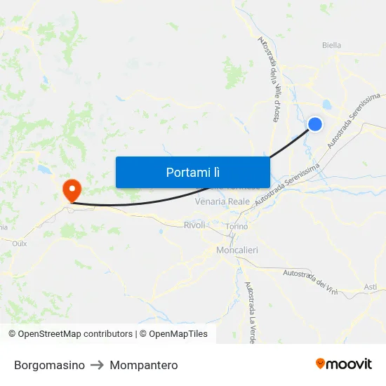 Borgomasino to Mompantero map