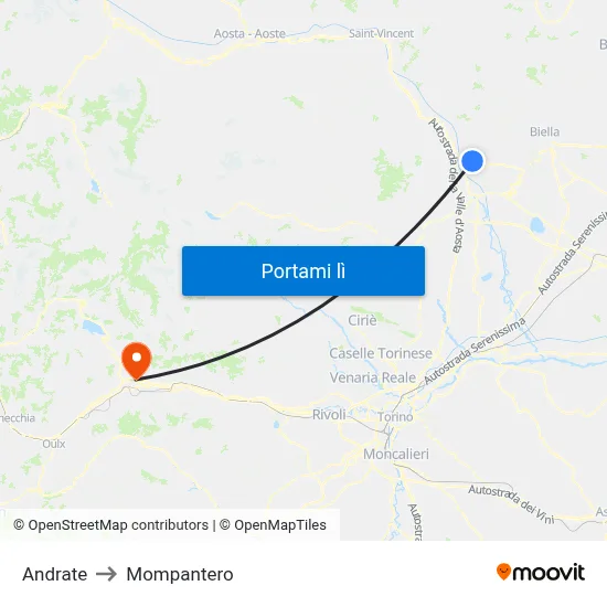 Andrate to Mompantero map