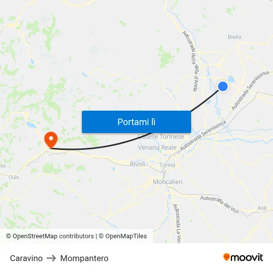 Caravino to Mompantero map