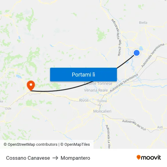 Cossano Canavese to Mompantero map