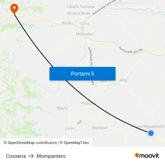 Cosseria to Mompantero map