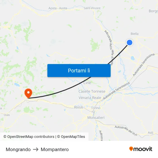 Mongrando to Mompantero map