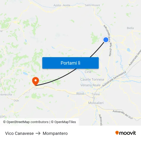 Vico Canavese to Mompantero map