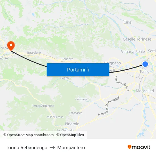Torino Rebaudengo to Mompantero map