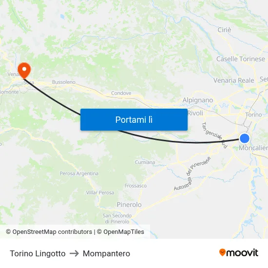 Torino Lingotto to Mompantero map