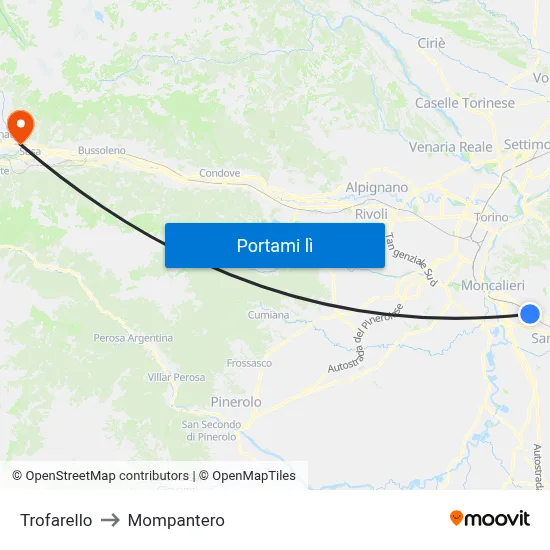 Trofarello to Mompantero map