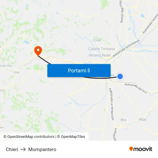 Chieri to Mompantero map