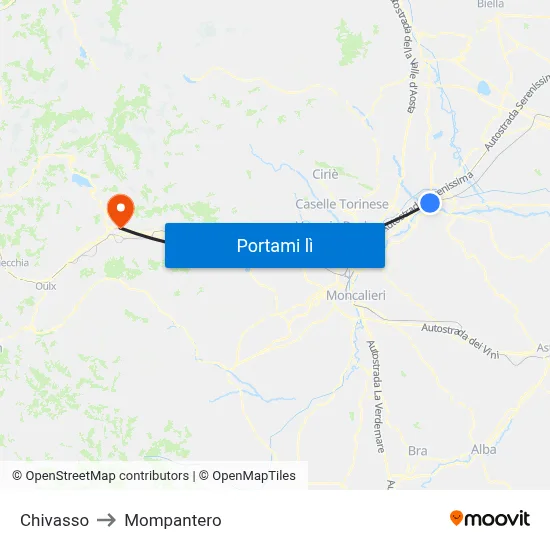 Chivasso to Mompantero map