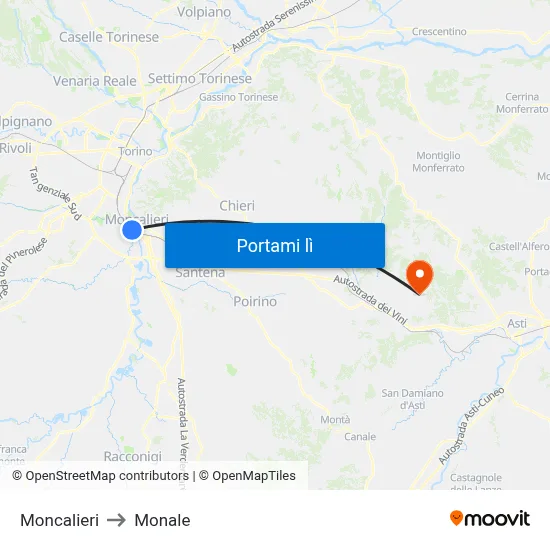 Moncalieri to Monale map