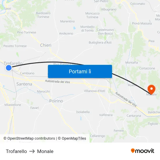 Trofarello to Monale map