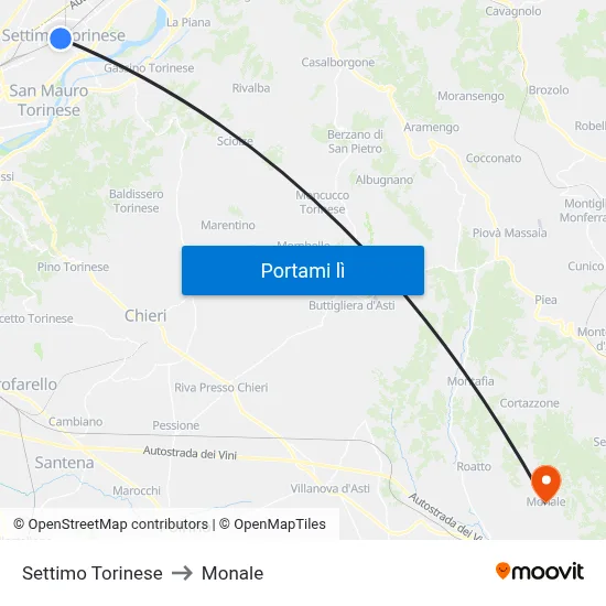 Settimo Torinese to Monale map