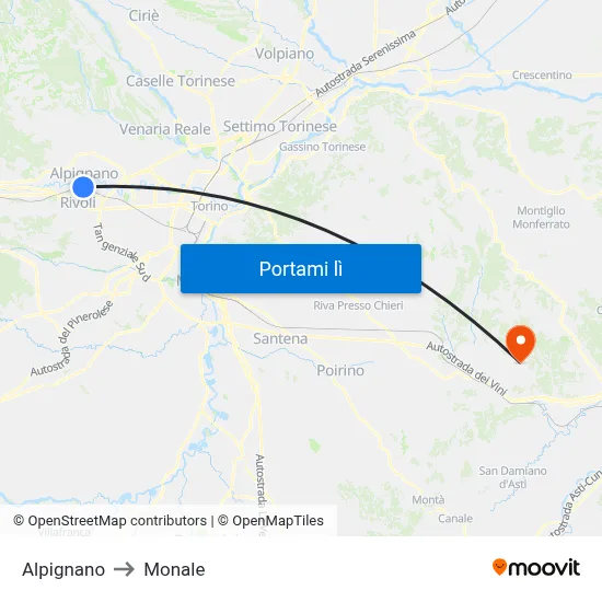 Alpignano to Monale map