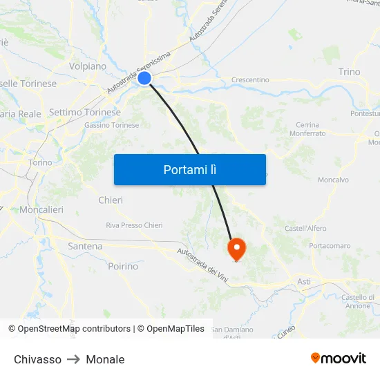 Chivasso to Monale map