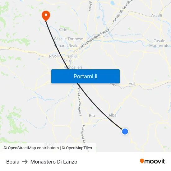 Bosia to Monastero Di Lanzo map