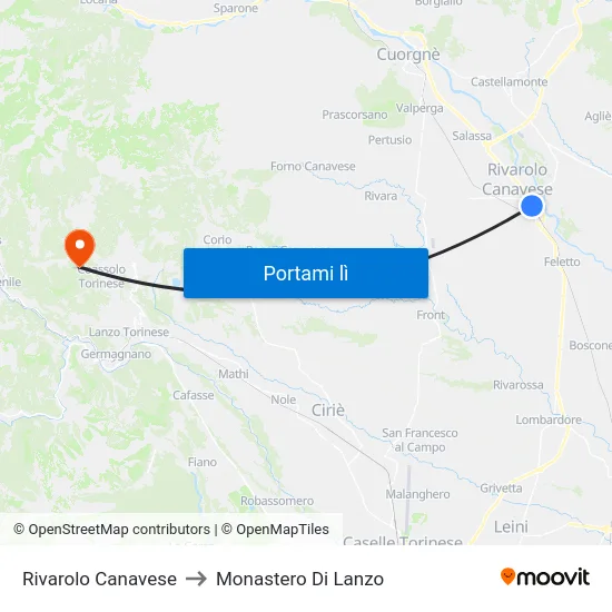 Rivarolo Canavese to Monastero Di Lanzo map