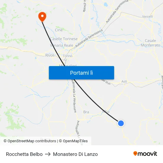 Rocchetta Belbo to Monastero Di Lanzo map