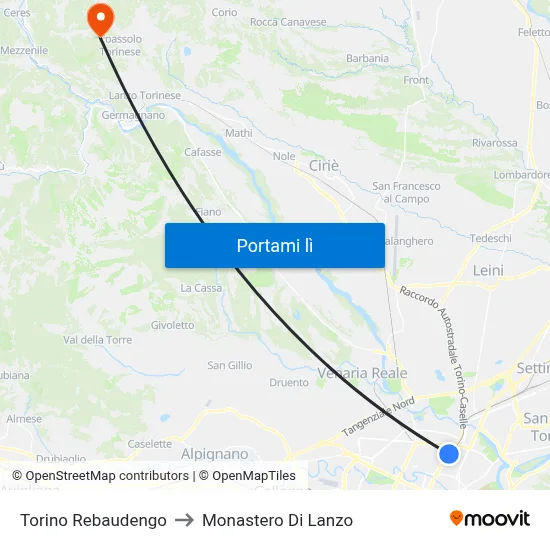 Torino Rebaudengo to Monastero Di Lanzo map