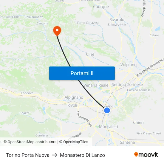 Torino Porta Nuova to Monastero Di Lanzo map