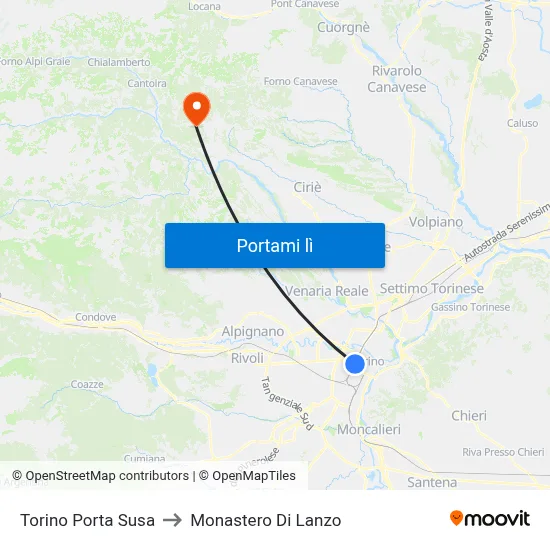 Torino Porta Susa to Monastero Di Lanzo map