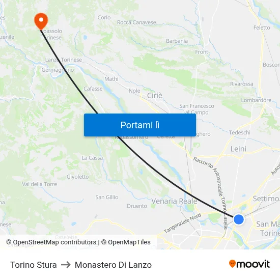 Torino Stura to Monastero Di Lanzo map