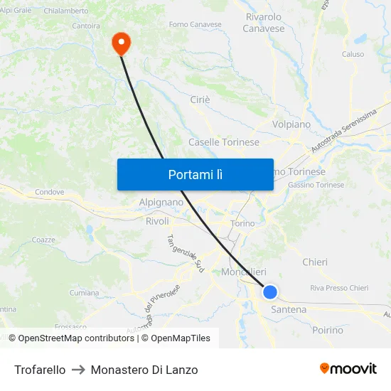 Trofarello to Monastero Di Lanzo map