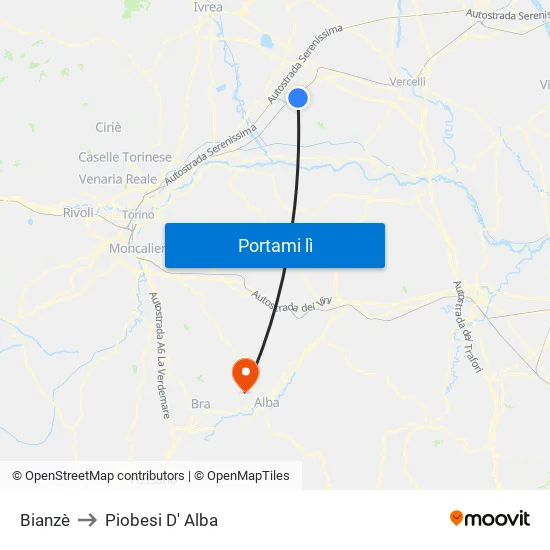 Bianzè to Piobesi D' Alba map
