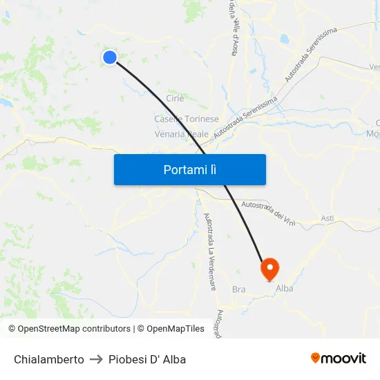 Chialamberto to Piobesi D' Alba map