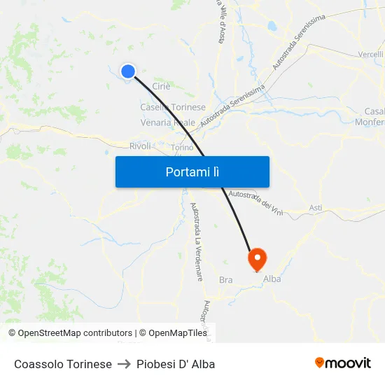 Coassolo Torinese to Piobesi D' Alba map