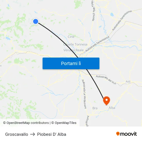 Groscavallo to Piobesi D' Alba map