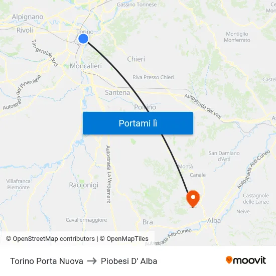 Torino Porta Nuova to Piobesi D' Alba map