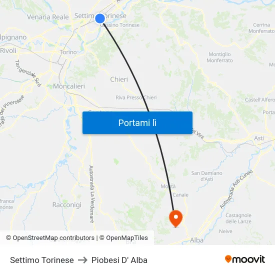 Settimo Torinese to Piobesi D' Alba map