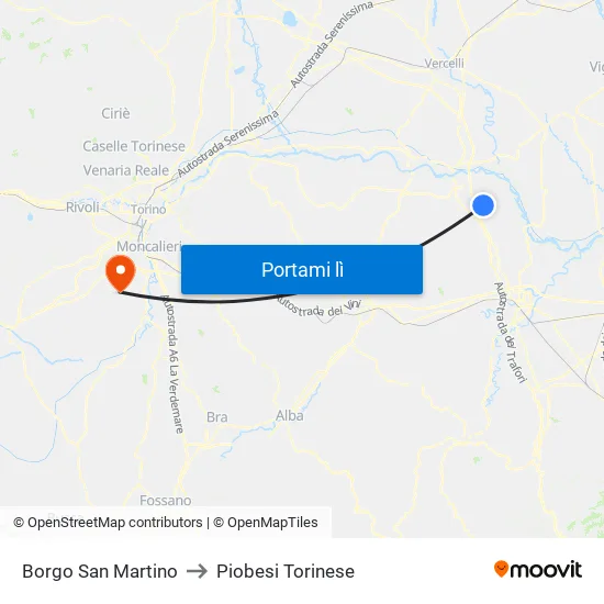 Borgo San Martino to Piobesi Torinese map