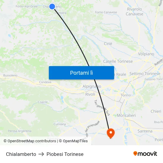 Chialamberto to Piobesi Torinese map