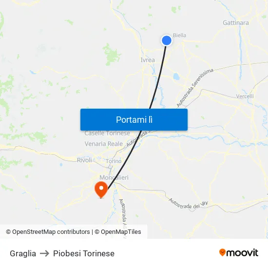 Graglia to Piobesi Torinese map