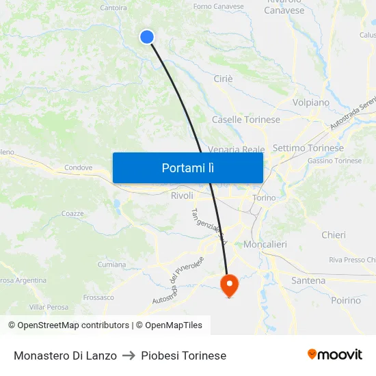 Monastero Di Lanzo to Piobesi Torinese map