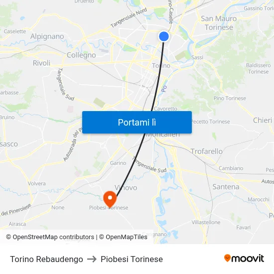 Torino Rebaudengo to Piobesi Torinese map