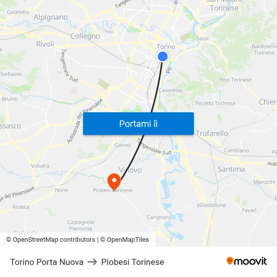 Torino Porta Nuova to Piobesi Torinese map